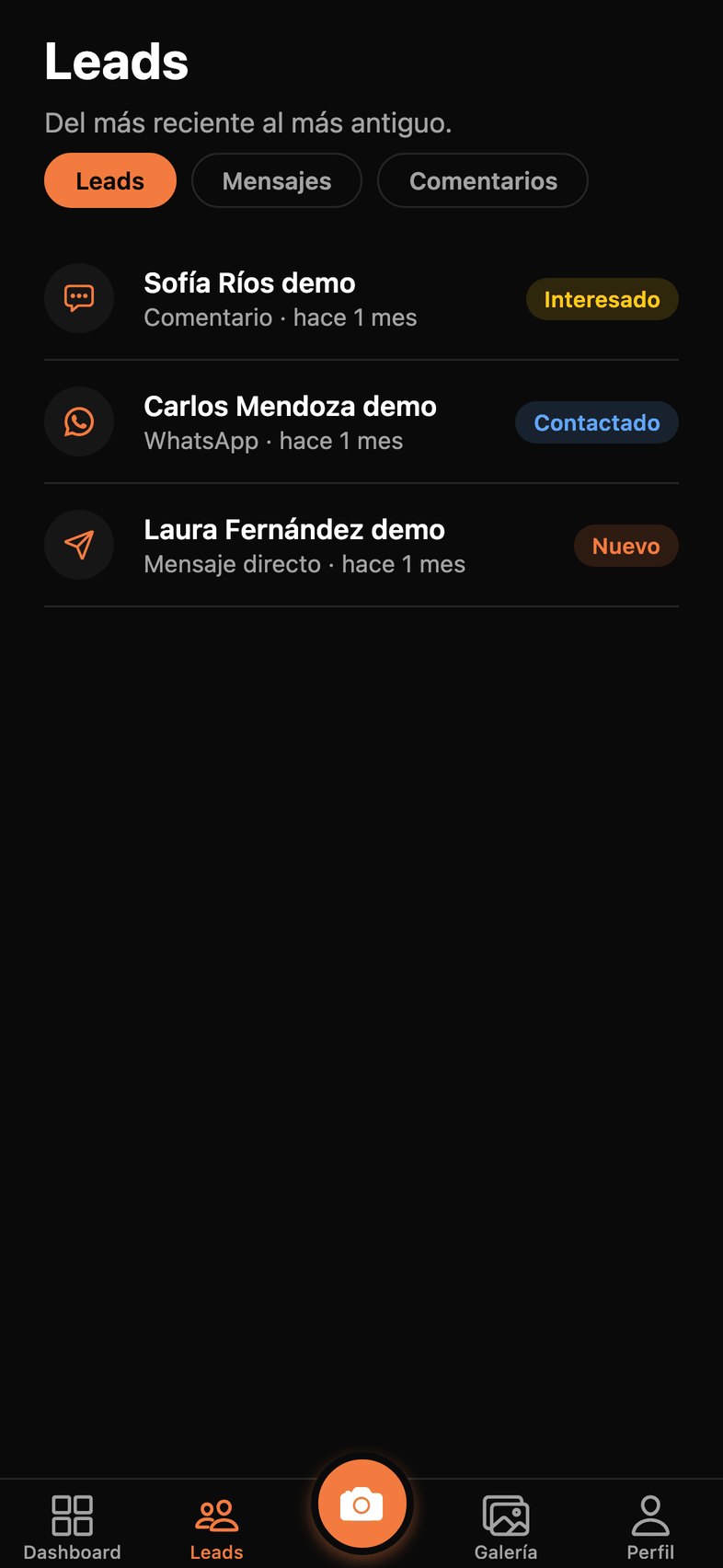 Contactos que llegan